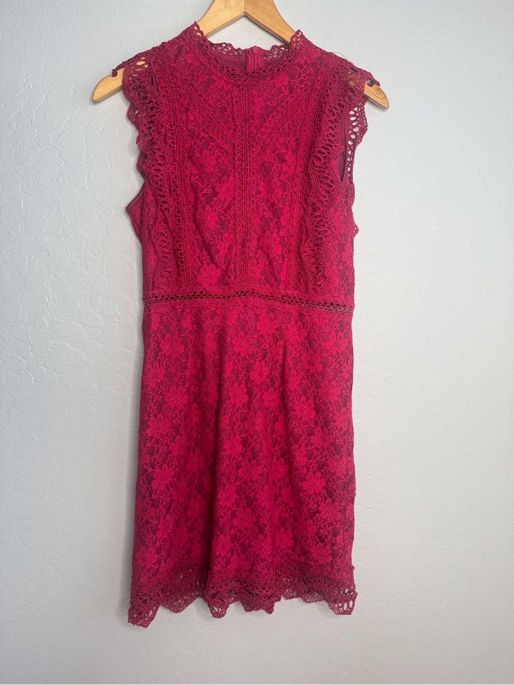 SHEIN Sleeveless Floral Lace Midi Dress in Berry Red